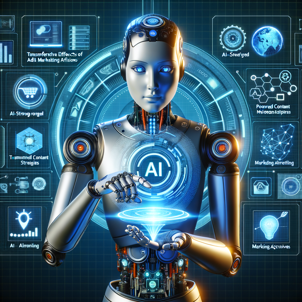 AI robot utilizing AI marketing tools, demonstrating the role and benefits of AI in content marketing strategy, AI-driven content marketing, and the impact of AI on marketing strategy.
