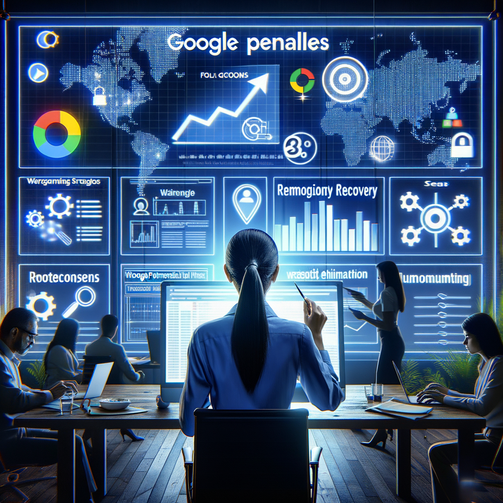 Digital marketing expert analyzing SEO strategies for Google penalties recovery, highlighting website promotion methods and Google penalty removal techniques.